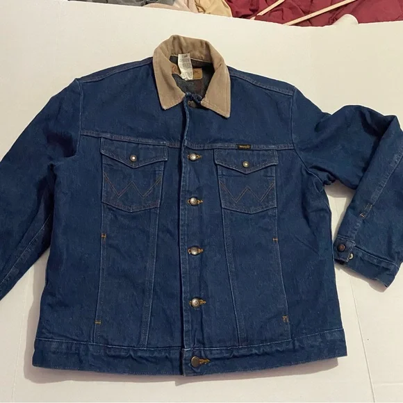 Vintage wrangler denim corduroy collar barn chore jacket coat blanket lined 40 - Picture 1 of 9